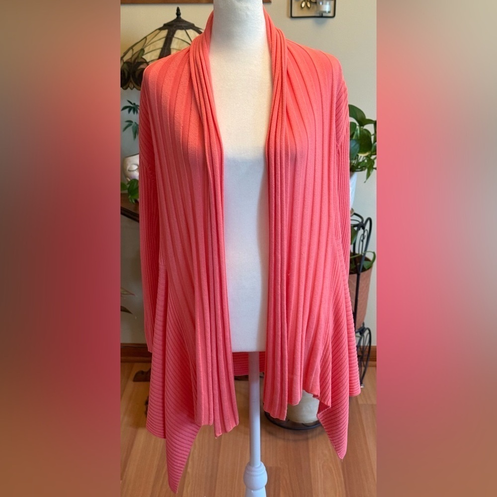 Women’s Orange Brand Open Front Cardigan Sweater XL Coral Stretchy 3/4 Sleeves